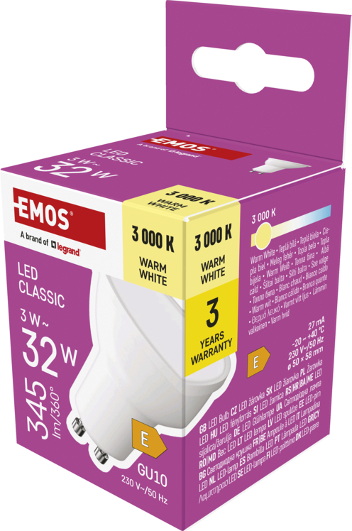 EMOS LED CLS MR16 3W(32W) 345lm GU10 WW