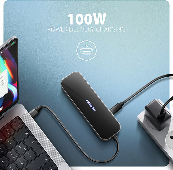 AXAGON HMC-6GLN, USB 5Gbps hub, 2x USB-A, USB-C, HDMI 4k/60Hz, RJ-45 GLAN, PD 100W, kábel USB-C 20cm