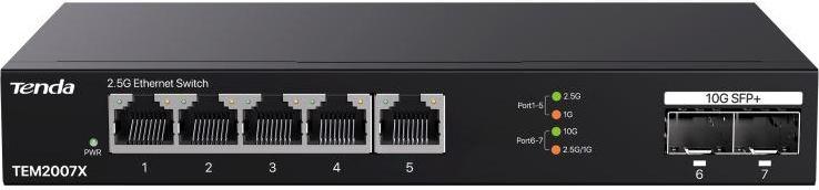Tenda TEM2007X - Multi-gigabit switch, 5x 2.5G RJ45 + 2x 10G SFP+ port, MAC 16K, ochrana 6kV