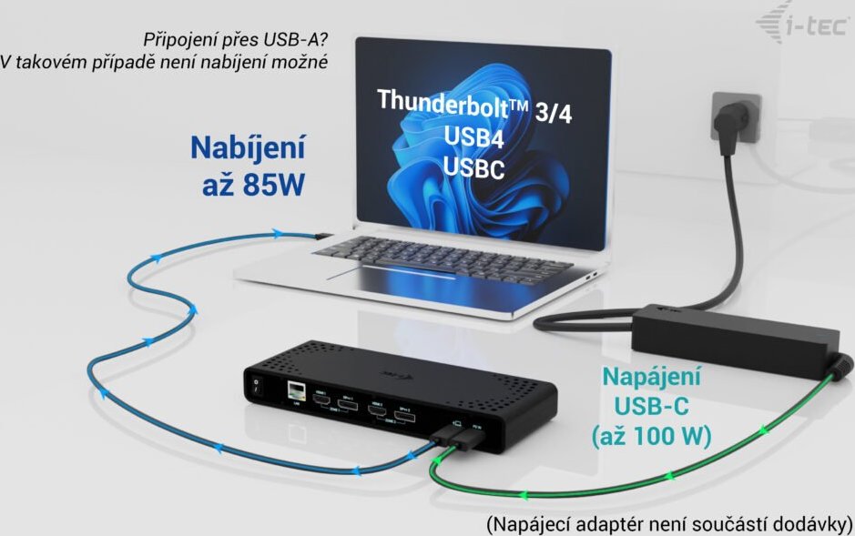 i-tec Universal Dual 4K Display Docking Station, Power Delivery 85W