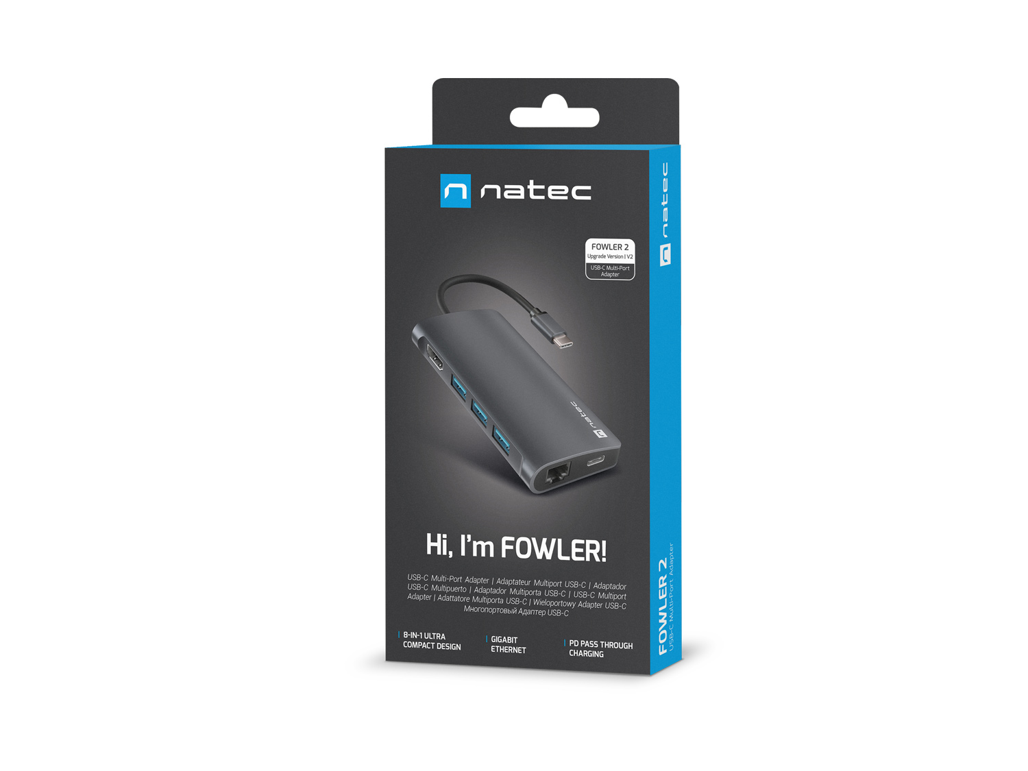 Natec multiport adaptér FOWLER 2 3X USB 3.0 HUB, HDMI 4K, USB-C, RJ45, SD, MICRO SD