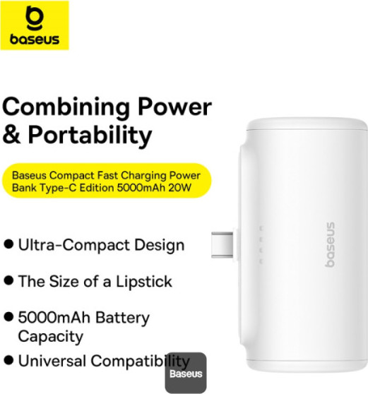 NoName Baseus power banka 5000mAh 20W USB-C bílá