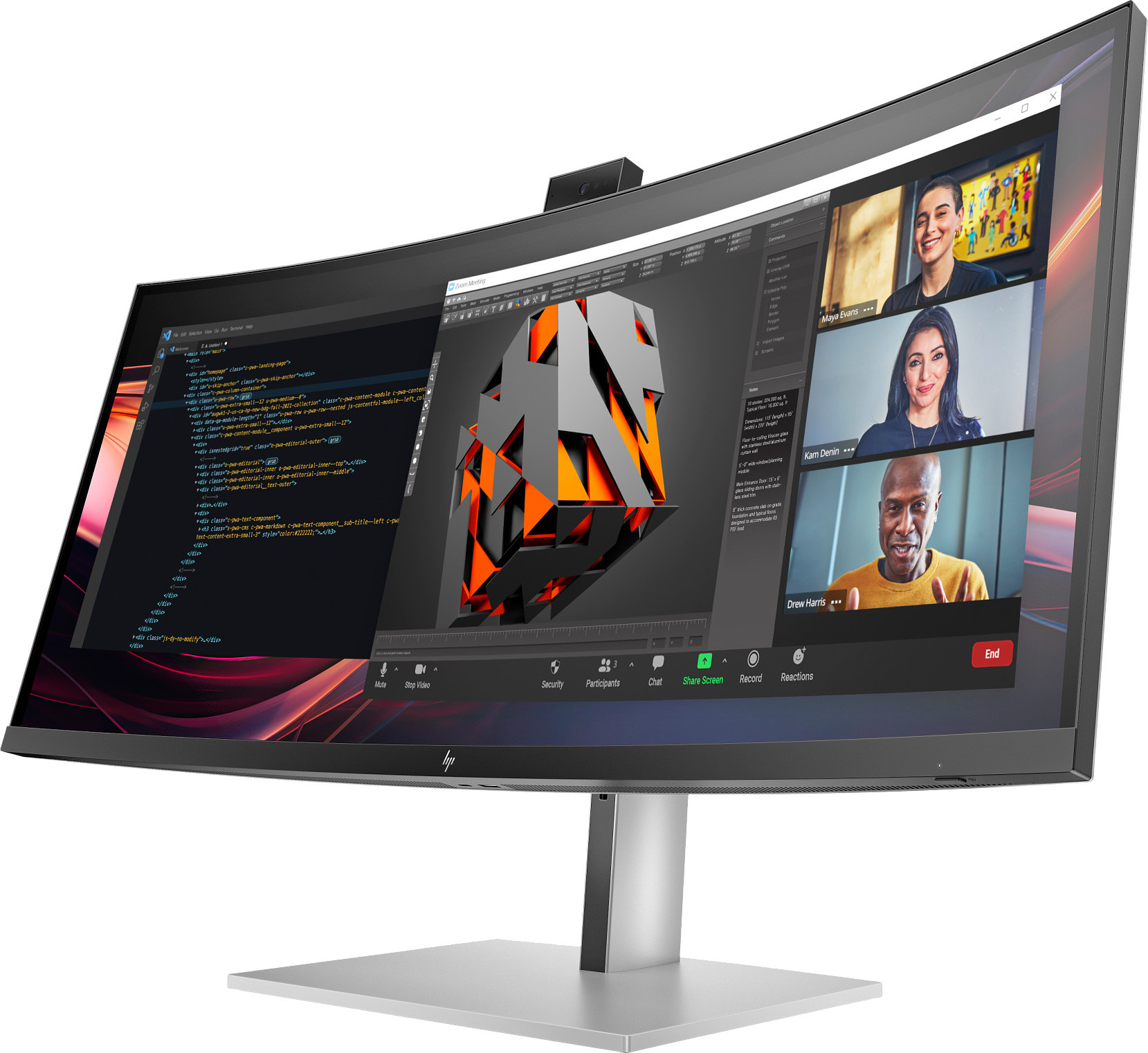 HP Inc. HP 734pm 34 Curved 3440 x1440, IPS,2000:1, 400nits,5ms, HDMI 2.0, DP 1.4, USB3-C,5xUSB-A 4x3W spkr, Cam, RJ-45,TB 4-100W