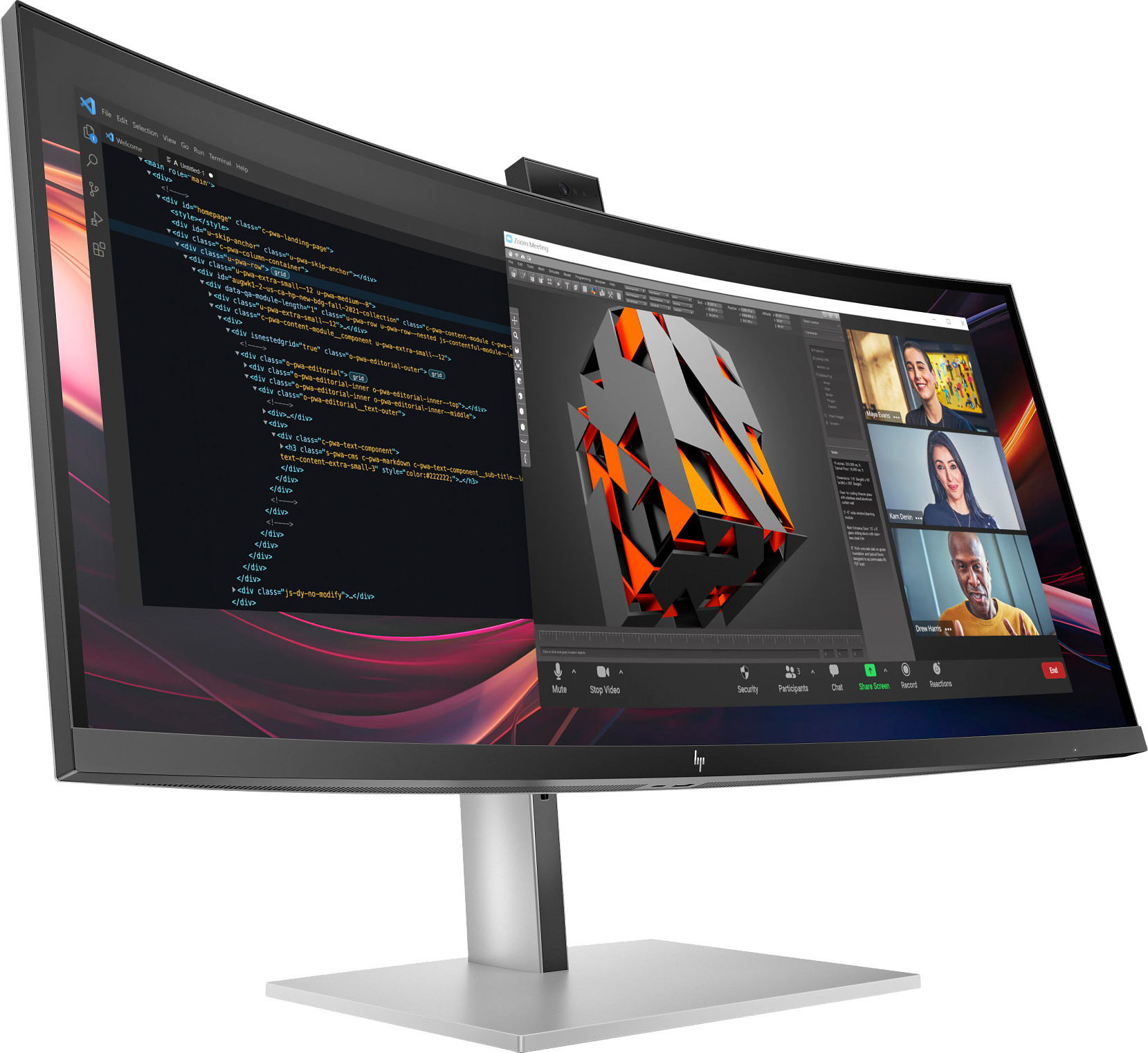 HP Inc. HP 734pm 34 Curved 3440 x1440, IPS,2000:1, 400nits,5ms, HDMI 2.0, DP 1.4, USB3-C,5xUSB-A 4x3W spkr, Cam, RJ-45,TB 4-100W