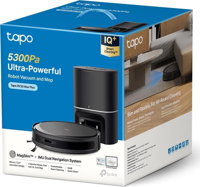 TP-Link Tapo RV20 Max Plus robotický vysavač s mopem a stanicí (LiDAR, 2,4 GHz, BT)