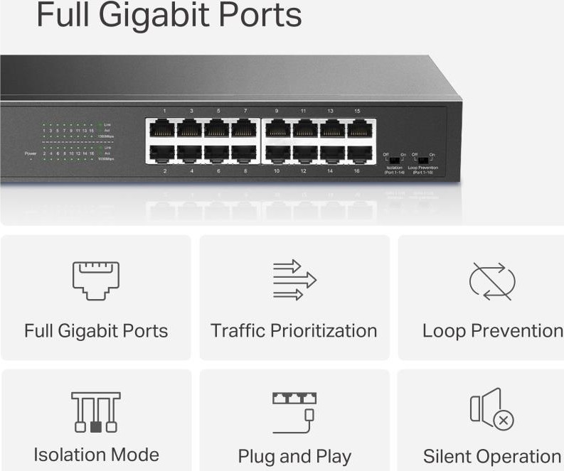 MERCUSYS switch MS116GS (16xGbE, fanless)