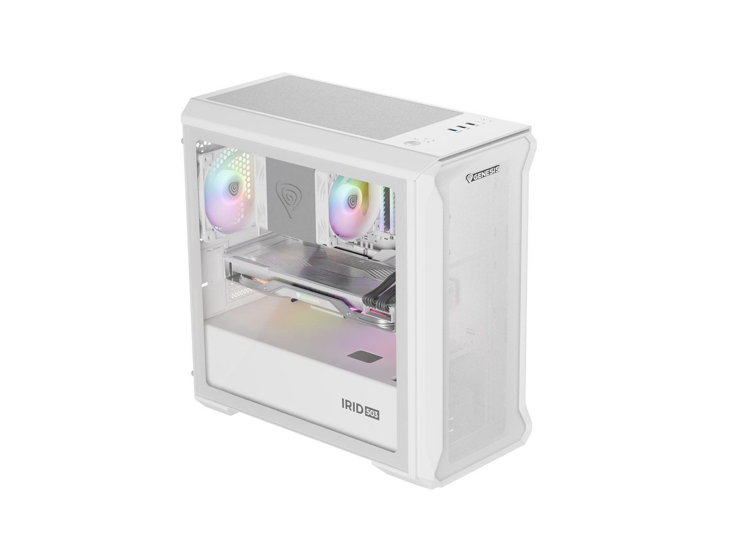 Počítačová skříň Genesis IRID 503 ARGB LITE/Mini Tower/Transpar./Bílá