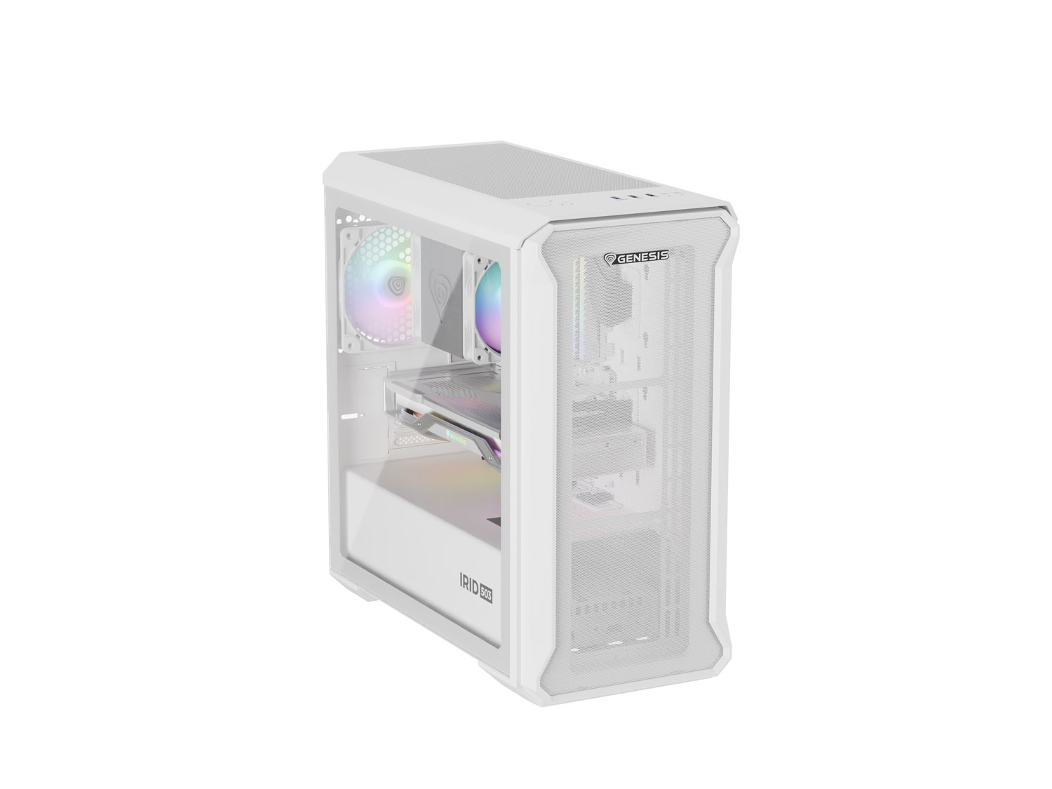 Počítačová skříň Genesis IRID 503 ARGB LITE/Mini Tower/Transpar./Bílá