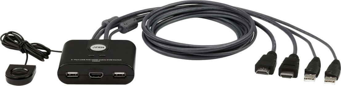 ATEN 2-port mini HDMI KVM USB, integrované kabely, tlačítko pro přepínání