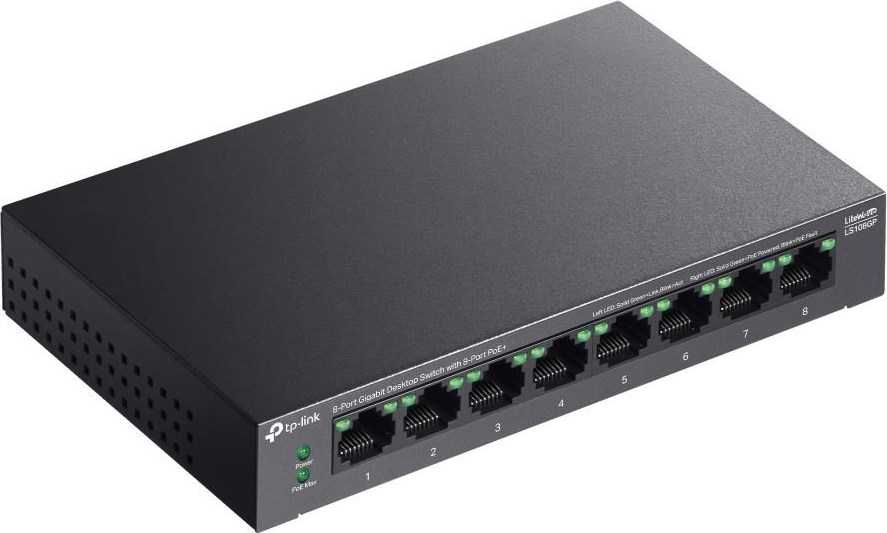 TP-Link LiteWave switch LS108GP (8xGbE, 8xPoE+, 62W, fanless)