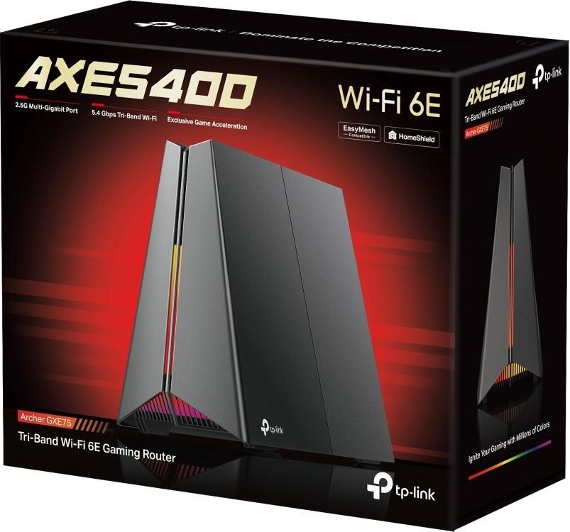 TP-Link Archer GXE75 EasyMesh WiFi6E router (AXE5400,2,4GHz/5GHz/6GHz,1x2,5GbELAN/WAN,1xGbELAN/WAN,3xGbELAN,1xUSB3.0)