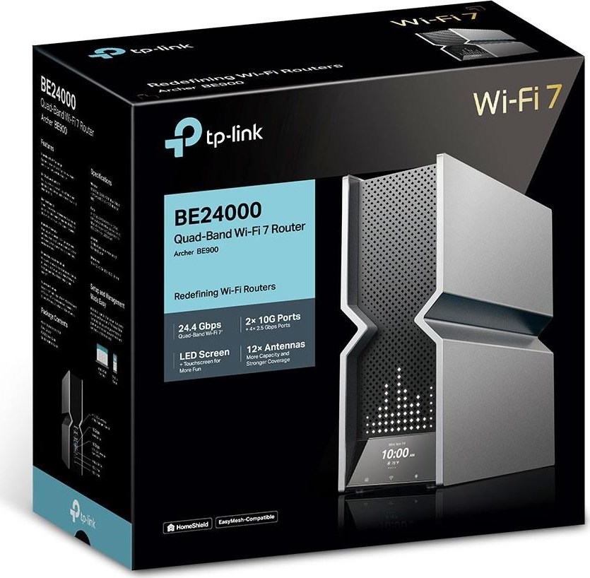 TP-Link Archer BE900 OneMesh/EasyMesh WiFi7 router(BE24000,2,4GHz/5GHz/6GHz,1x10GbELAN/WAN,1xSFP+/10GbEWAN/LAN,4x2,5GbE)