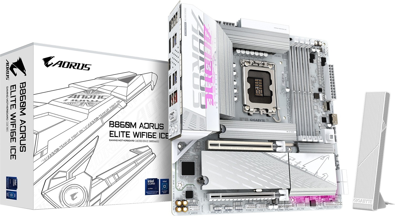 GIGABYTE MB Sc LGA1851 B860M AORUS ELITE WIFI6E ICE, Intel B860, 4xDDR5, 1xUSB4, 1xDP, 1xHDMI, WiFi, mATX