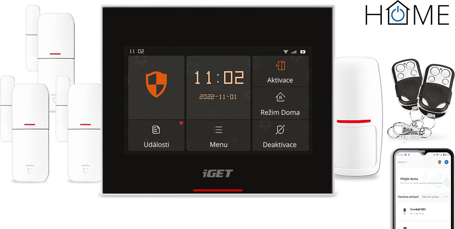 iGET HOME X5 Advanced - Domovní Wi-Fi smart alarm s LCD, kompletní set, podpora Tuya