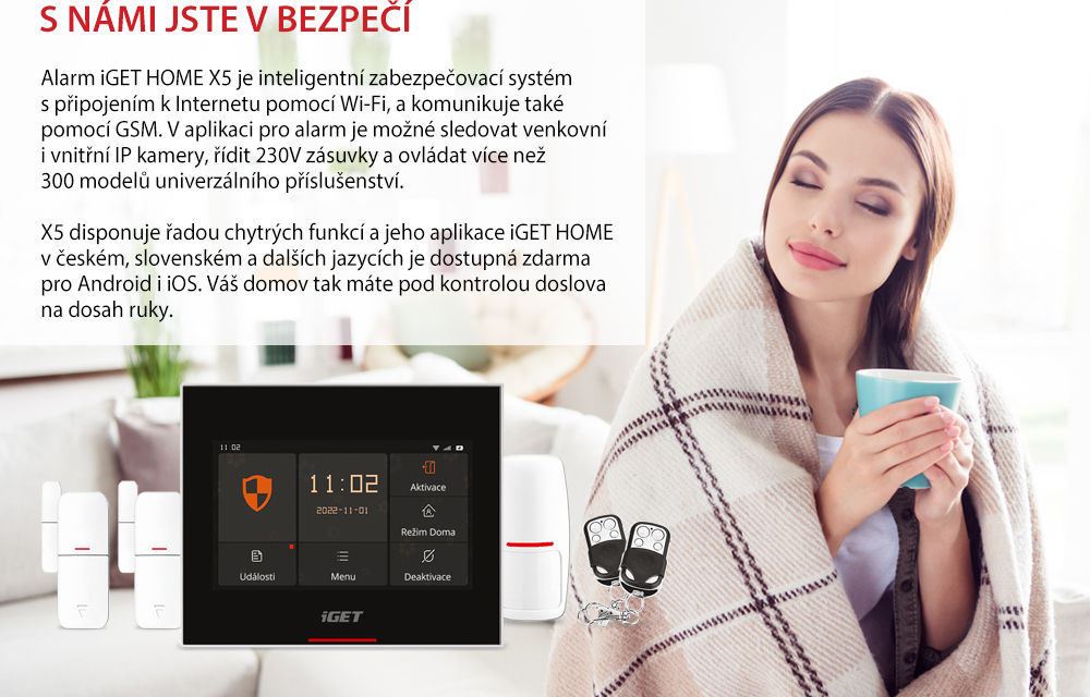 iGET HOME X5 Advanced - Domovní Wi-Fi smart alarm s LCD, kompletní set, podpora Tuya