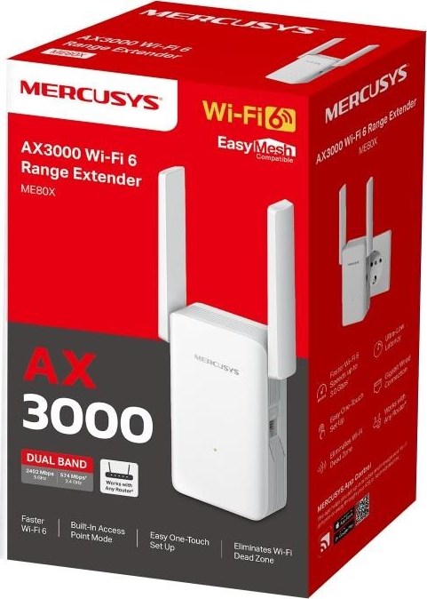 MERCUSYS ME80X WiFi6 Extender/Repeater (AX3000,2,4GHz/5GHz,1xGbELAN)