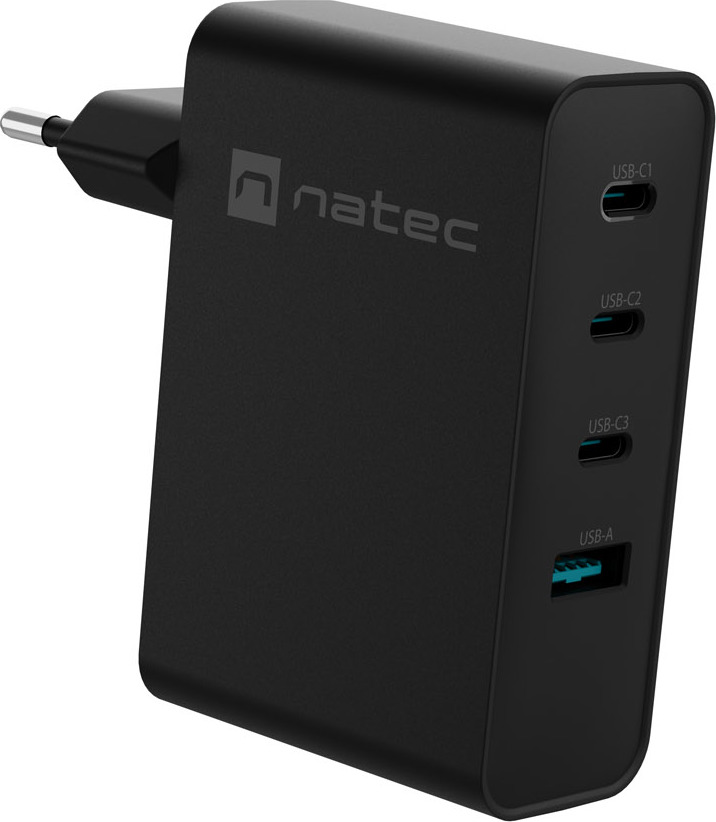 Univerzální USB nabíječka Natec GaN 100W, 3X USB-C, 1X USB-A, Černá