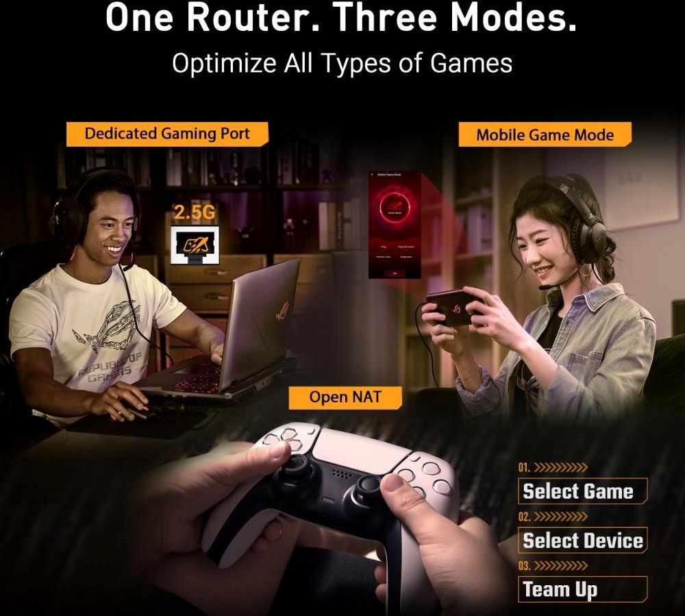 ASUS TUF-BE6500 (BE6500) WiFi 7 Extendable Gaming Router, 4x 2.5G, AiMesh