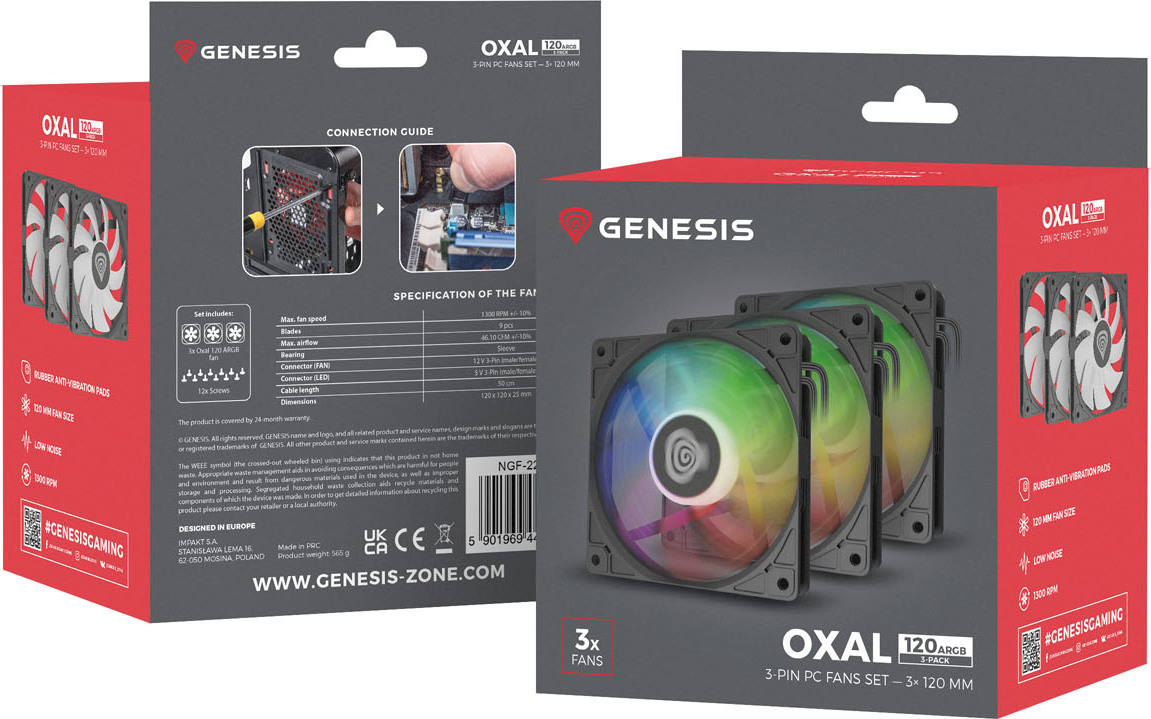 Ventiátor Genesis OXAL 120 ARGB, 3-Pack, černý