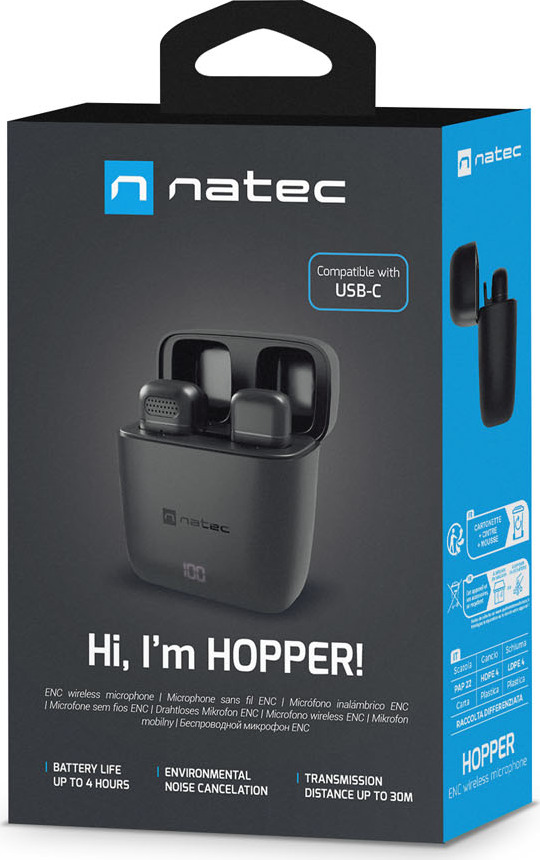Mobilní bezdrátový mikrofon Natec HOPPER LAVALIER USB-C