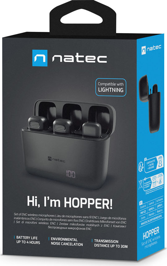 Mobilní bezdrátový mikrofon Natec HOPPER Lightning, 2 KS