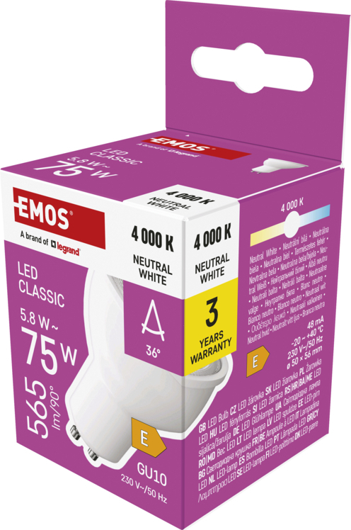 EMOS LED CLS MR16 5,8W(75W) 565lm GU10 NW