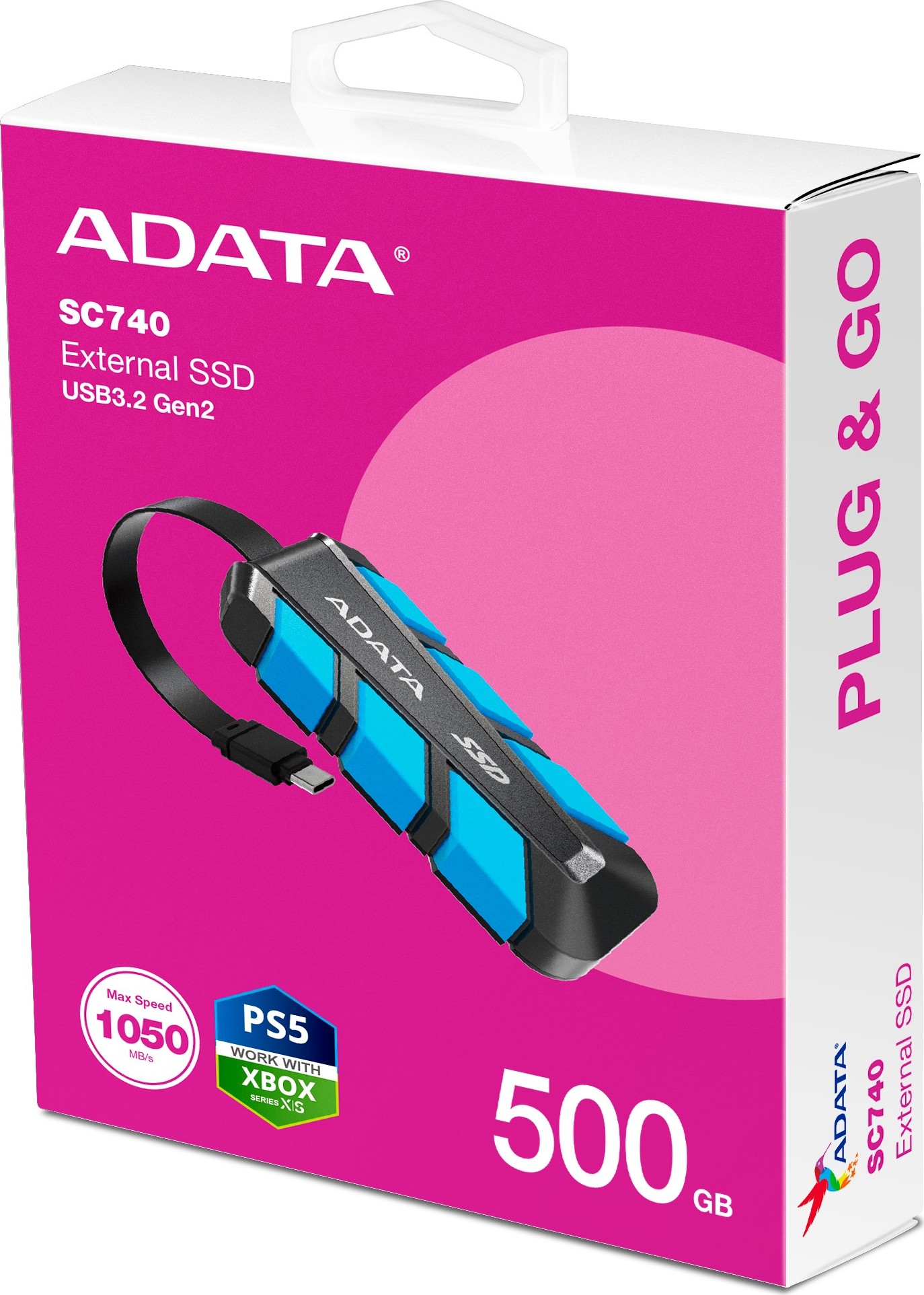 A-Data ADATA External SSD 500GB SC740, USB-C 3.2 Gen2, Černo-modrá