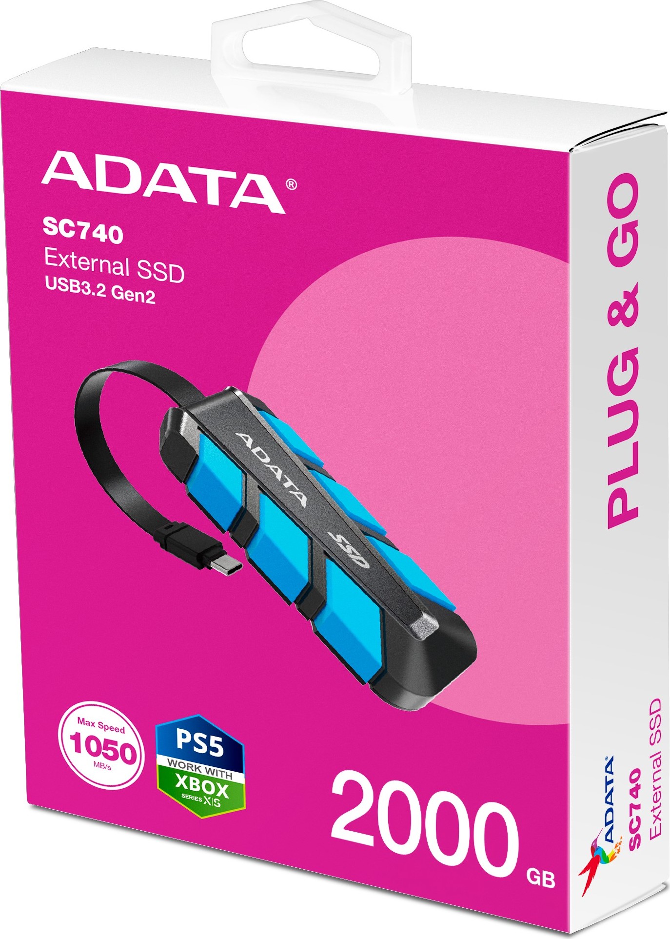 A-Data ADATA External SSD 2TB SC740, USB-C 3.2 Gen2, Černo-modrá