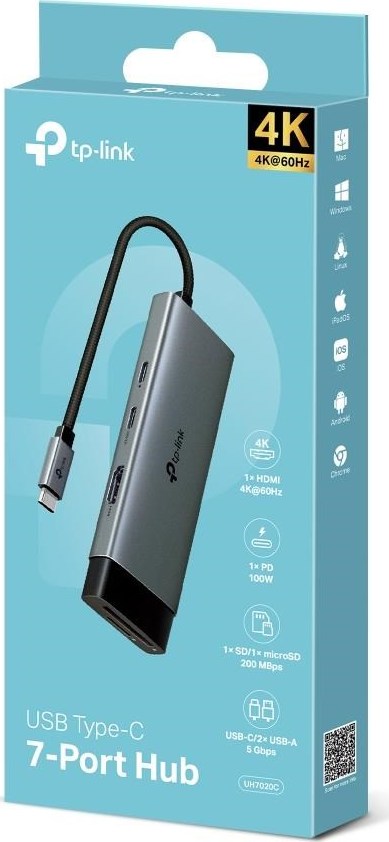 TP-Link UH7020C USB-C hub 7v1 (2x USB3.2Gen1,1xUSB-C3.2Gen1, 1xHDMI, 1xSD, 1xmicroSD, PD 100W)