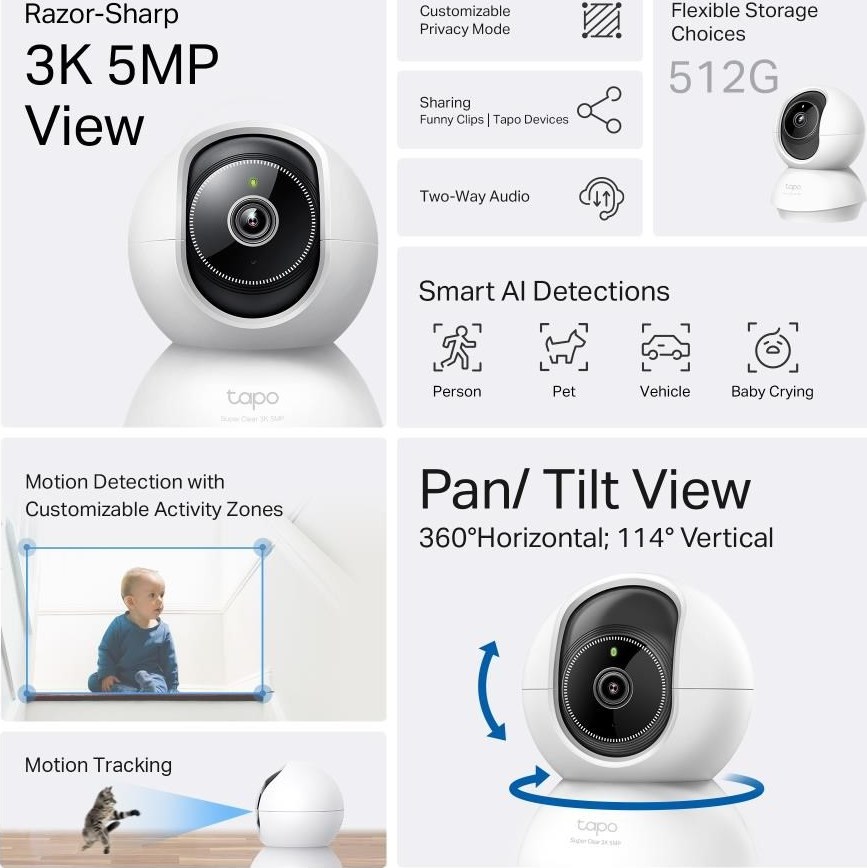 TP-Link Tapo C230 domácí-indoor kamera (5MP, 3K QHD 1620p, IR 12m, WiFi, micro SD card)