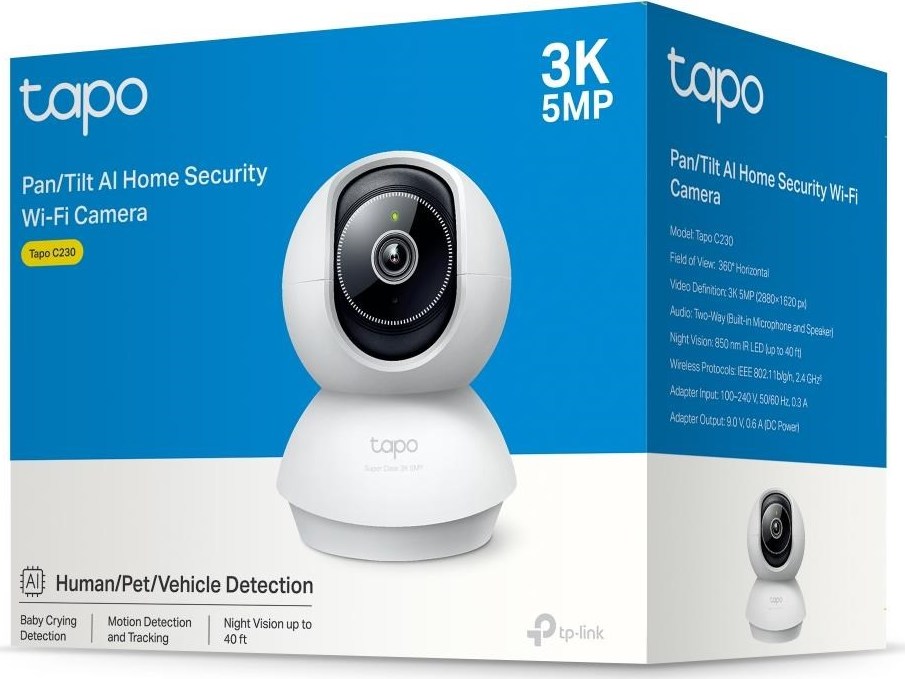 TP-Link Tapo C230 domácí-indoor kamera (5MP, 3K QHD 1620p, IR 12m, WiFi, micro SD card)