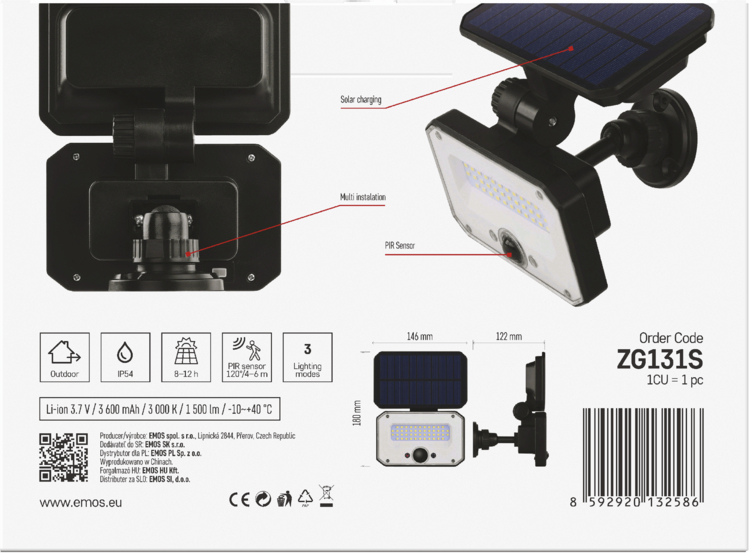 EMOS LED SOLARNÍ REFLEKTOR SPILO 1500LM IP54 WW