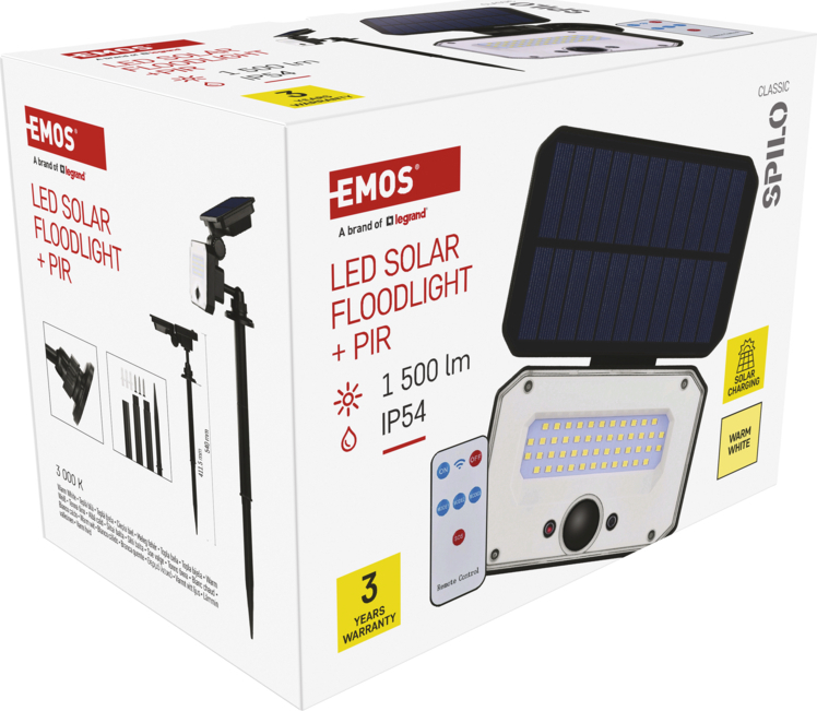 EMOS LED SOLARNÍ REFLEKTOR SPILO 1500LM IP54 WW