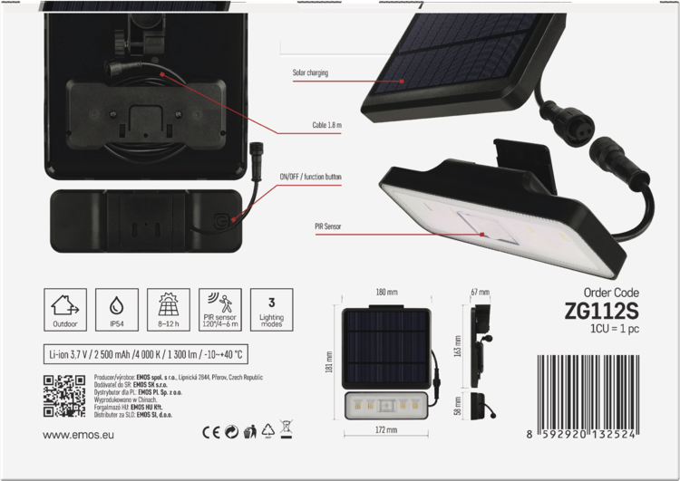 EMOS LED SOLARNÍ REFLEKTOR SUNNO 1300LM IP54 NW