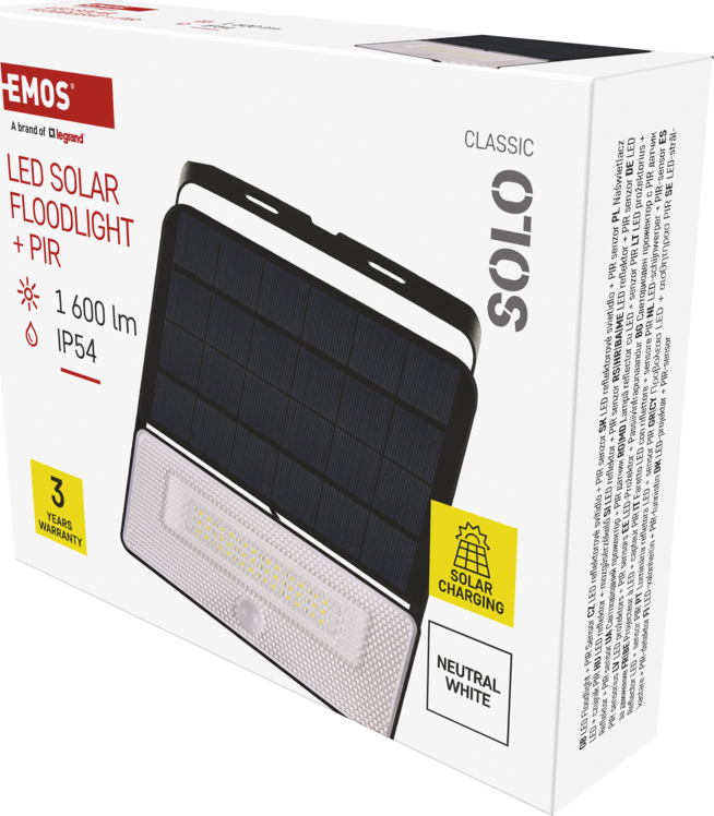 EMOS LED SOLARNÍ REFLEKTOR SOLO 1600LM IP54 NW