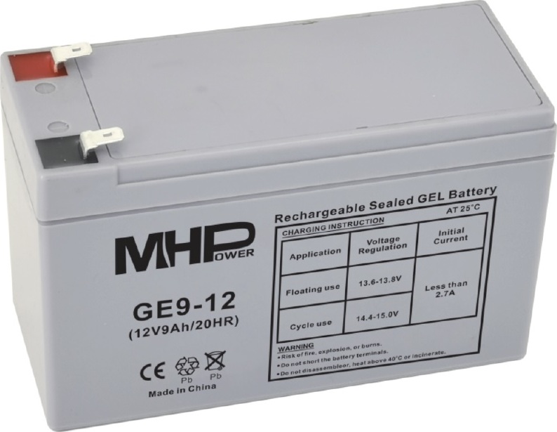 CARSPA MHPower GE9-12 Gelový akumulátor 12V/9Ah, Faston F2 - 6,3mm, Deep Cycle