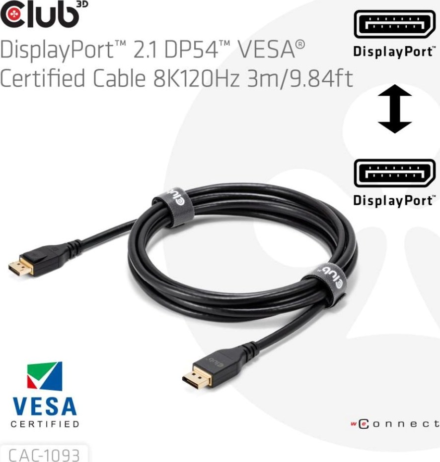 Club 3D Club3D Kabel DisplayPort 2.1 na DisplayPort 2.1, VESA DP54, 4K240Hz/8K120Hz (M/M), 3m, černá