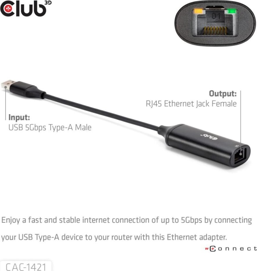 Club 3D Club3D Adaptér USB-A na RJ45, 5Gb, 24cm
