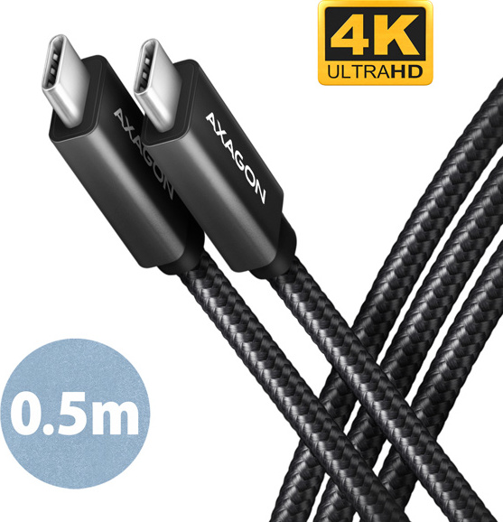 AXAGON BUCM32-CM05AB, SPEED+ kábel USB-C USB-C, 0.5m, USB 20Gbps, PD 100W 5A, 4K HD, ALU, opletenie, čierny