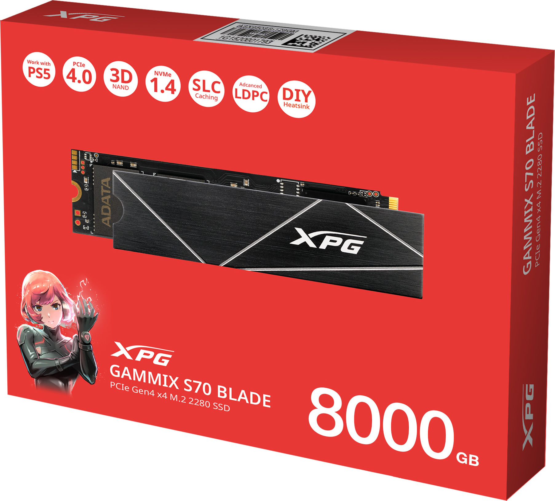 A-Data ADATA SSD 8TB XPG GAMMIX S70 Blade, PCIe Gen4x4 M.2 2280, (R:7300/ W:6300MB/s)