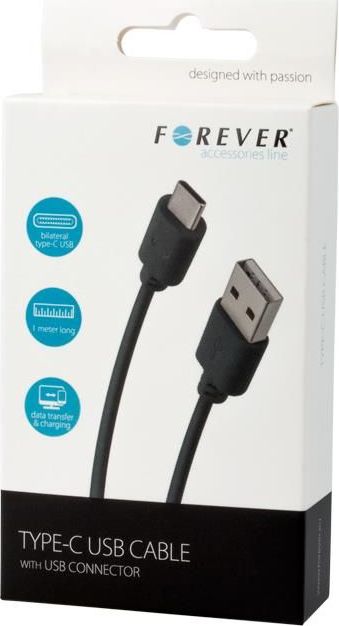 Datový kabel Forever USB/USB-C 1m 1A černý