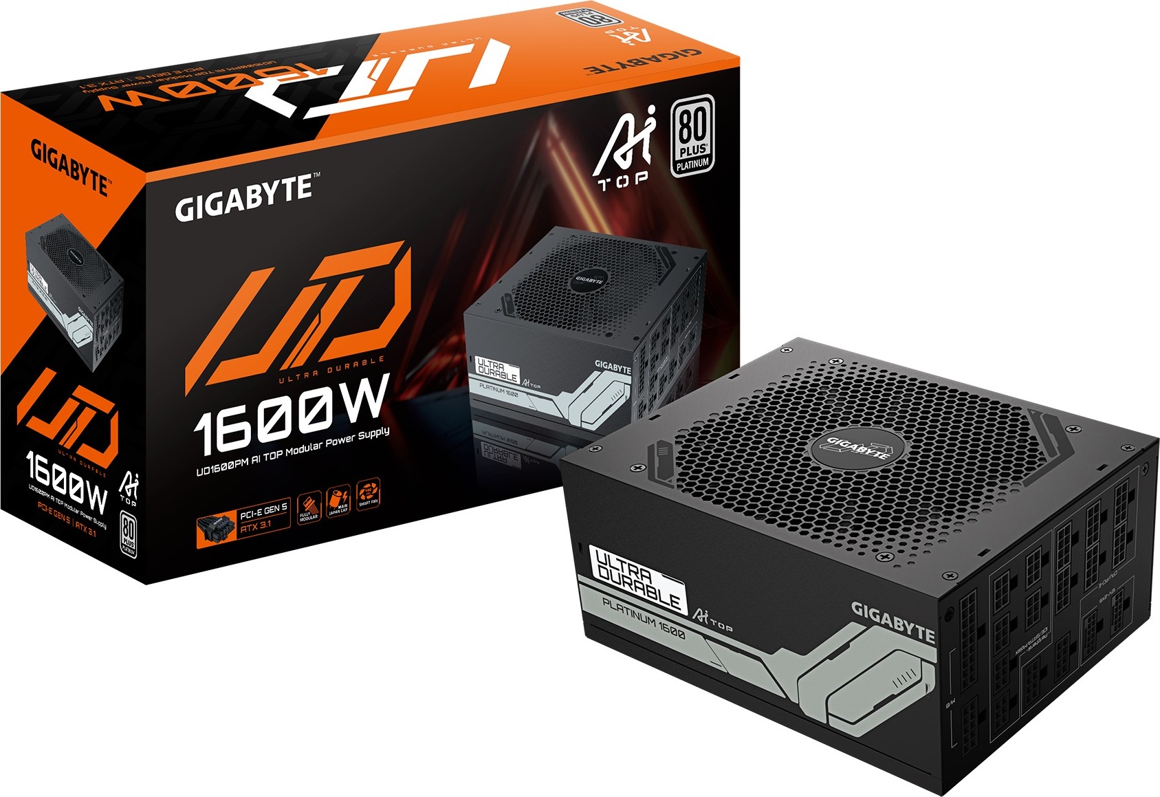 GIGABYTE zdroj UD1600PM PG5 AI TOP, 1600W, 80+ Platinum, 140mm fan