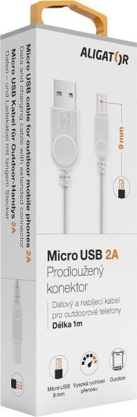 ALIGATOR datový kabel s prodlouženým konektorem microUSB, 2A, bílá