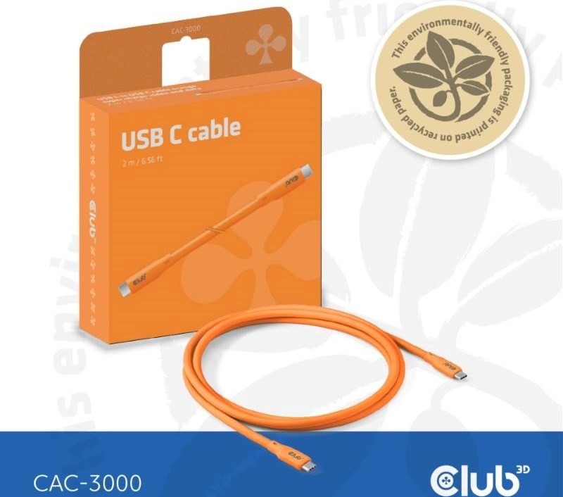 Club 3D Club3D Kabel USB-C 4.0, 20Gbps, 4K60Hz, PD 240W, 2m, oranžová