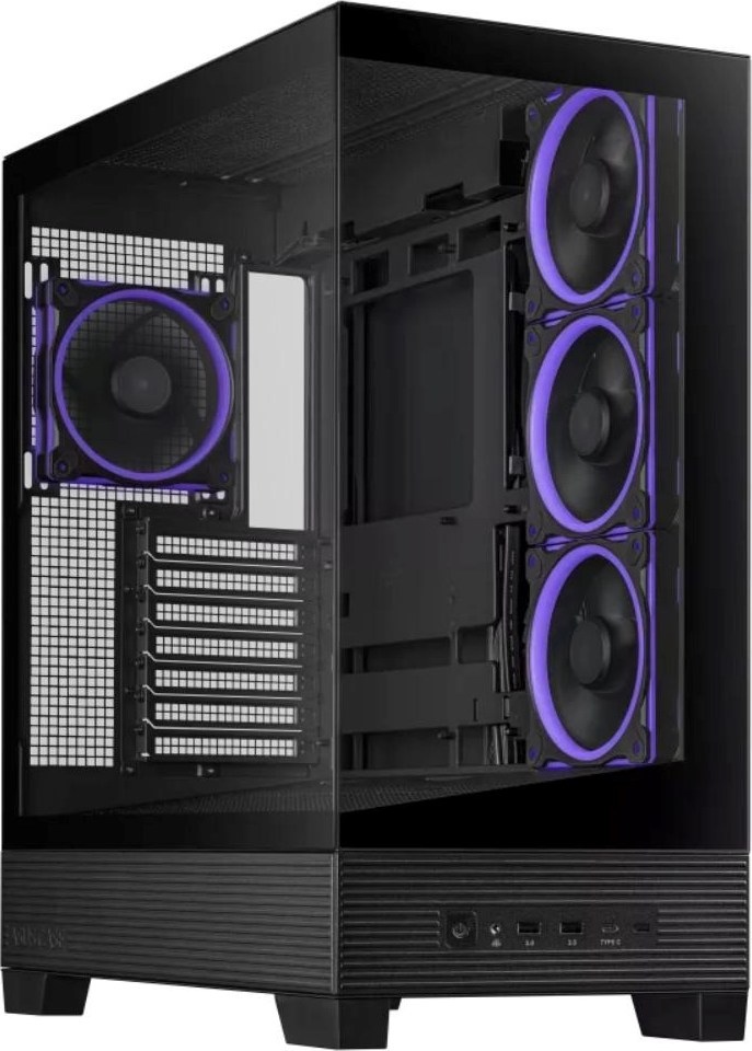 ASUS case A31 PLUS TG ARGB, Mid Tower, Průhledná bočnice, 4x120mm ARGB Fan, ARGB Hub, černá