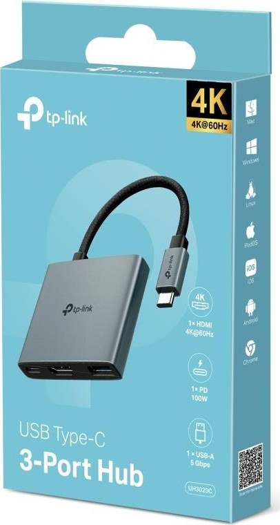 TP-Link UH3020C USB-C hub 3v1 (1xUSB3.2Gen1,1xUSB-C3.2Gen1, 1xHDMI, PD 100W)