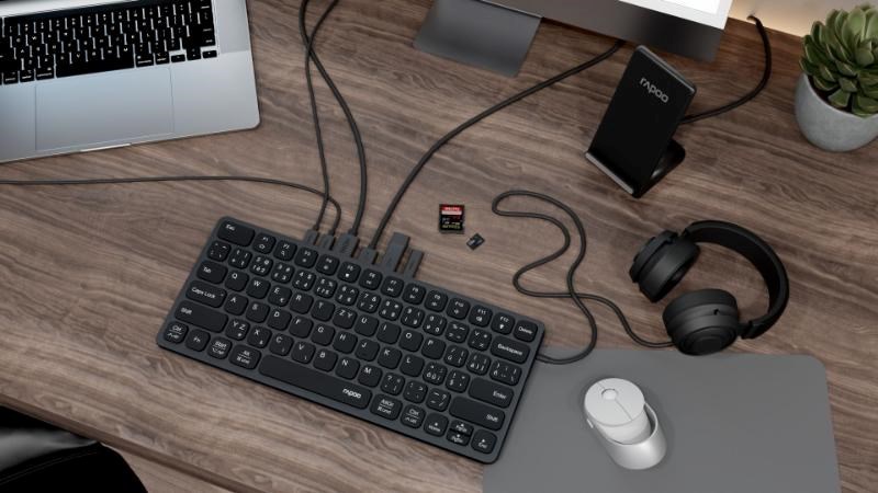RAPOO Klávesnice UCK-6001 s 8v1 USB-C Hub, Drátová USB-C, CZ/SK, černá