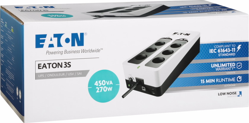 Eaton 3S 450 FR, UPS 450VA / 270W, 6 zásuviek (3 zálohované), slovenské zásuvky