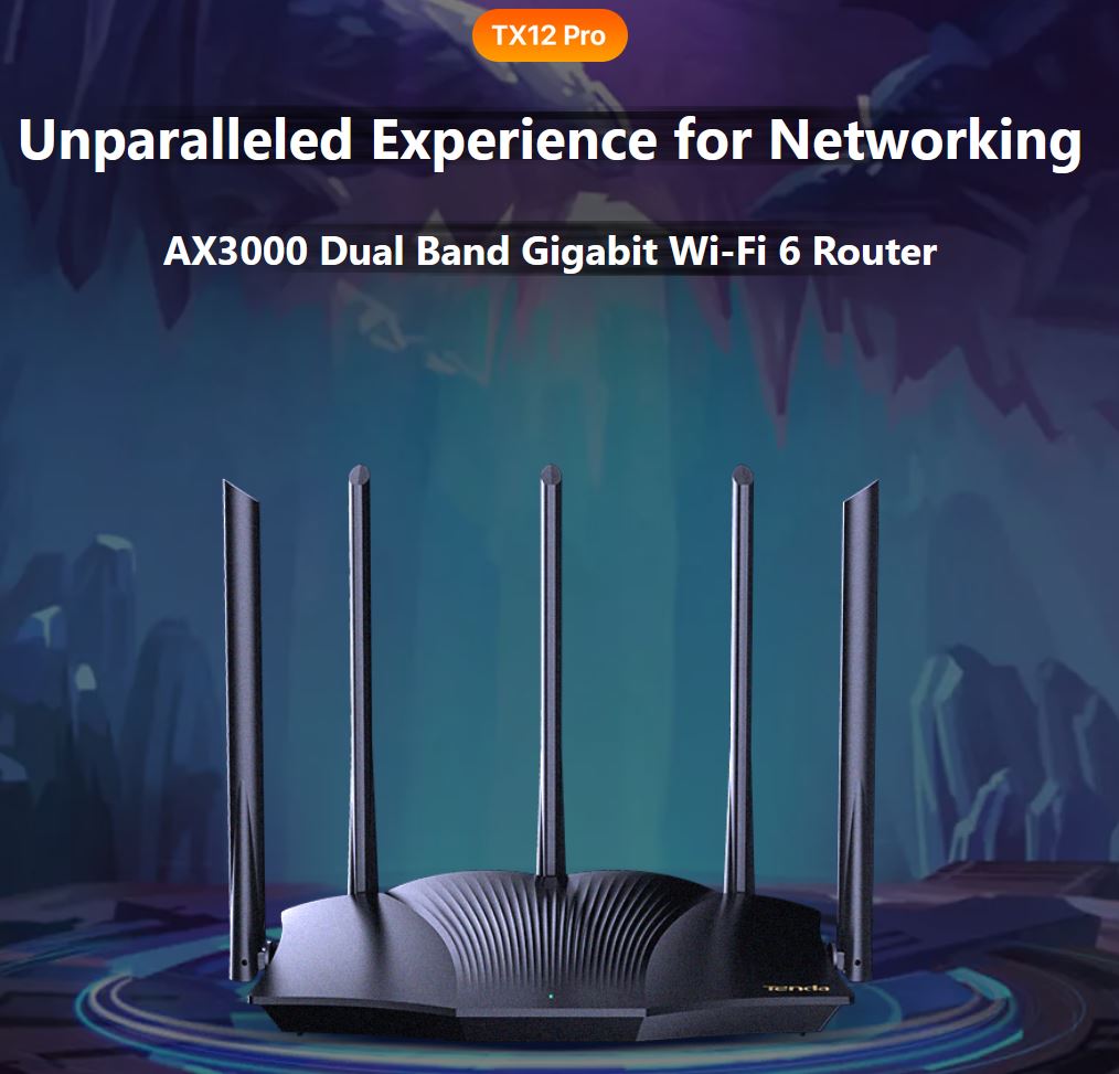 Tenda TX12 Pro Wi-Fi AX3000 Router 802.11ax/ac/a/b/g/n, GWAN, GLAN, WiFi 6, Mesh