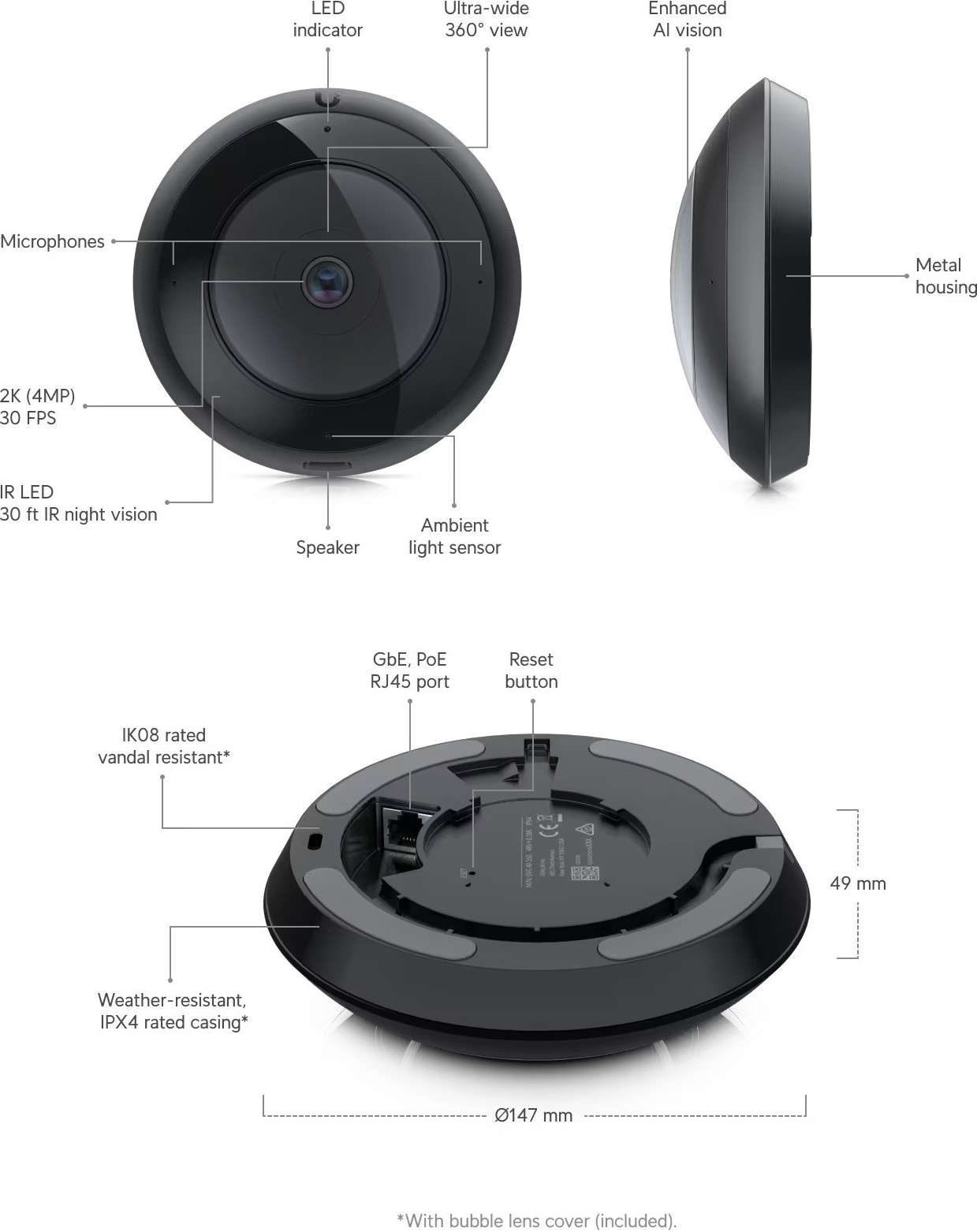 Ubiquiti UBNT UVC-AI-360 - Fisheye UniFi video camera, 5MP, 360°